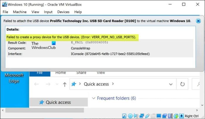 Failed to create a proxy device for the USB device