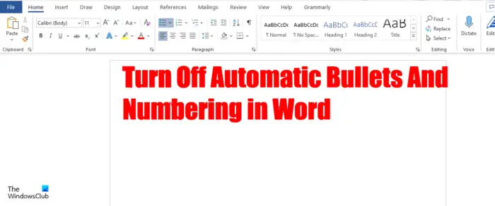 Turn off automatic Bullets and Numbering in Word