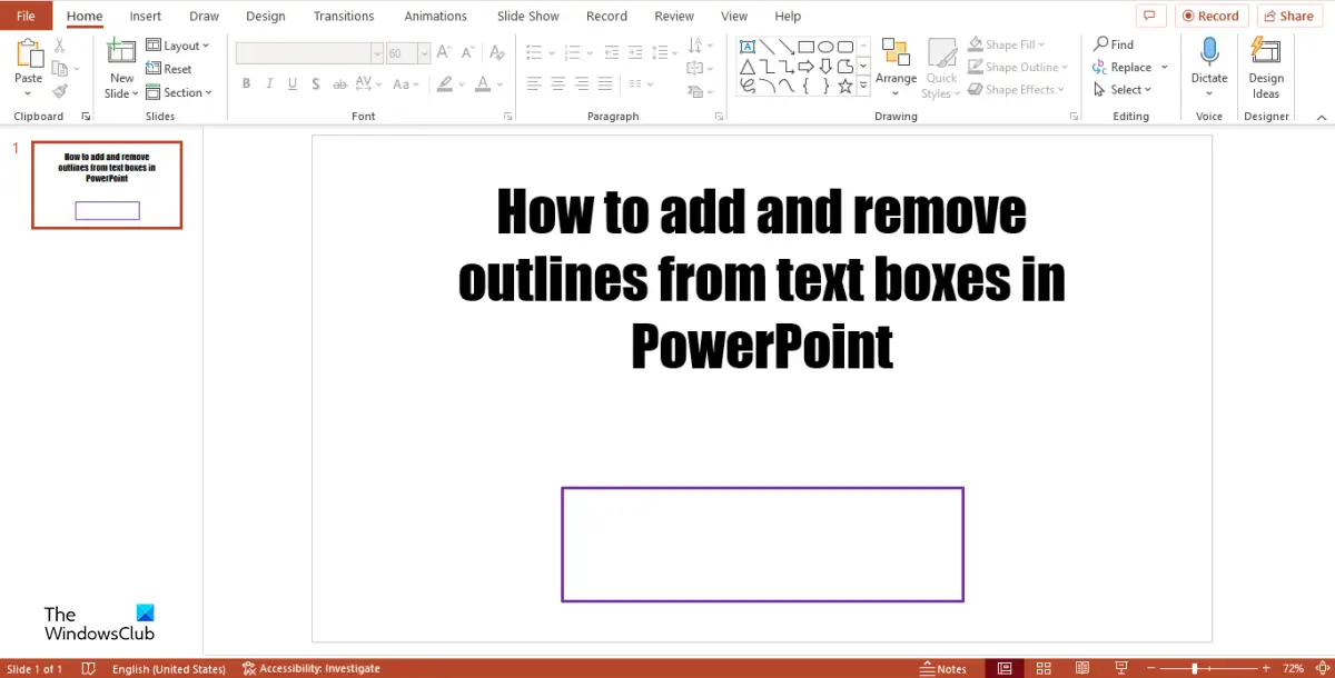 Как добавить или удалить границу из текстового поля в PowerPoint