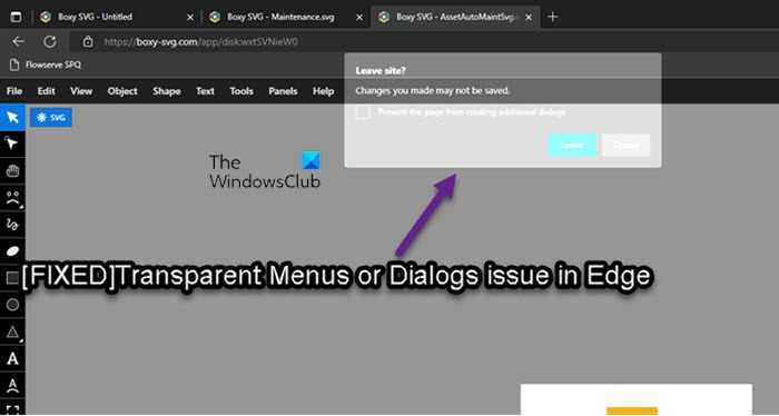 Fix Transparent Menus or Dialogs issue in Edge browser