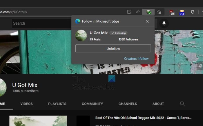 Follow in Microsoft Edge YouTube