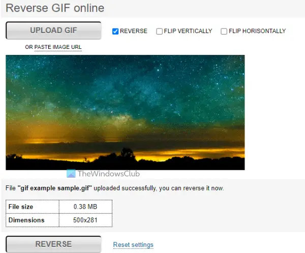 GIFGIFs reverse animated GIF tool