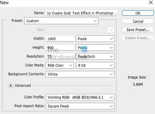  How-to-Create-Gold-Text-Effect-in-Photoshop-New-Document-Properties