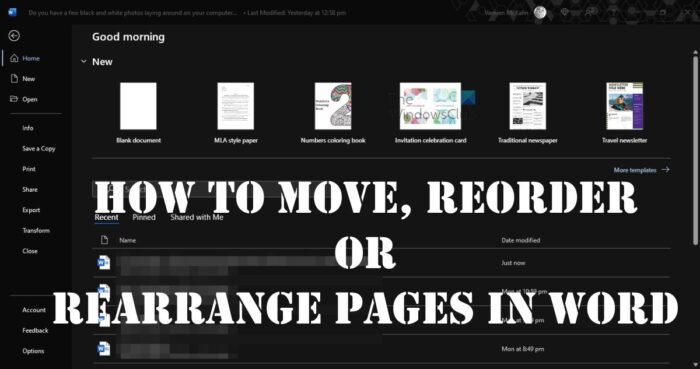 How to rearrange pages in Word
