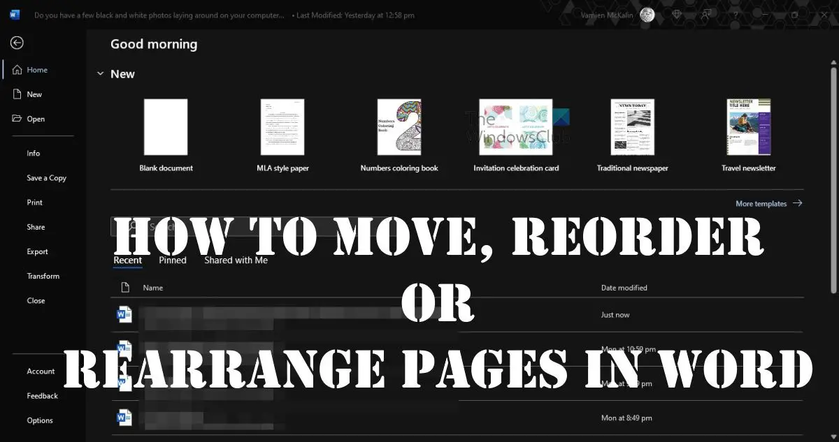 How to rearrange pages in Word
