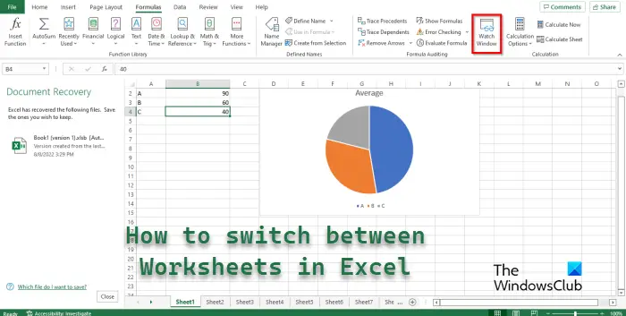 How to switch between Worksheets in Excel