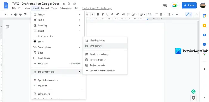 Insert Email Draft on Google Docs