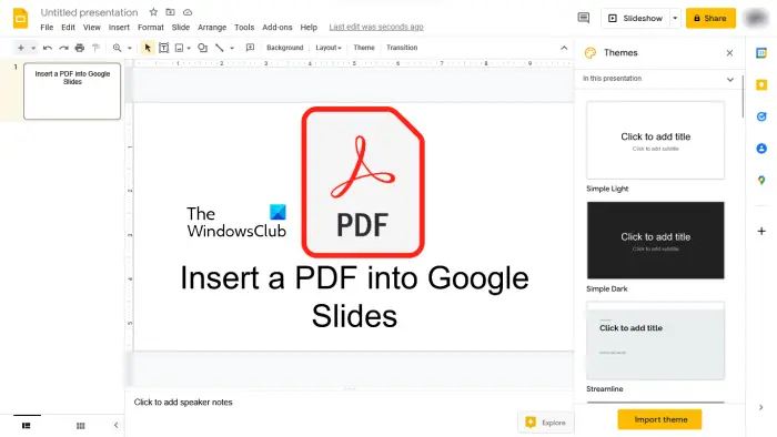 Insert a PDF into Google Slides