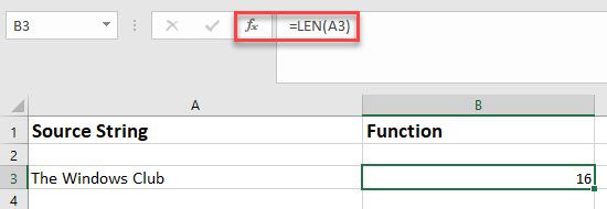 The LEN function in Excel