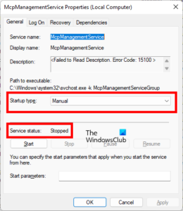 McpManagementService Error Code 15100 on Windows 11