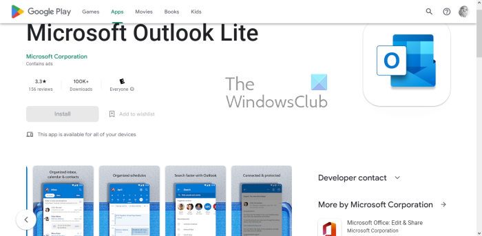 Microsoft Outlook Lite Google Play Store