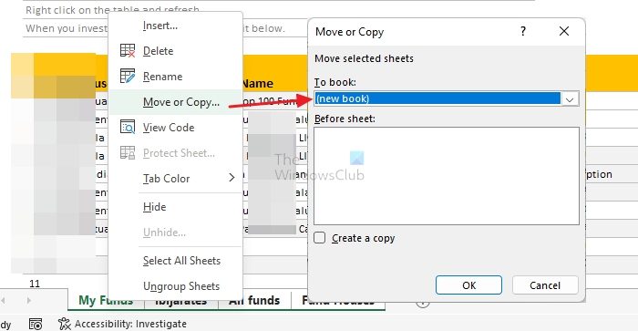 Move or Copy Sheet to New WorkBook