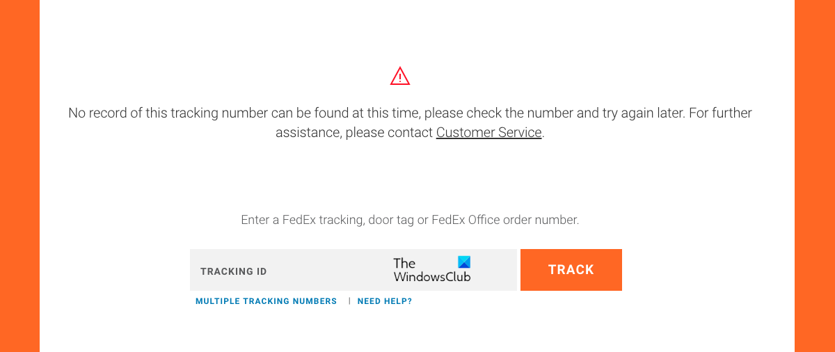 No record of this tracking number can be found at this time
