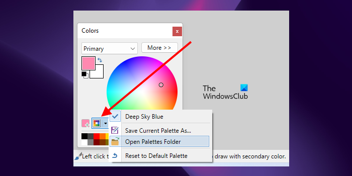 Open Palettes folder in Paint dot net