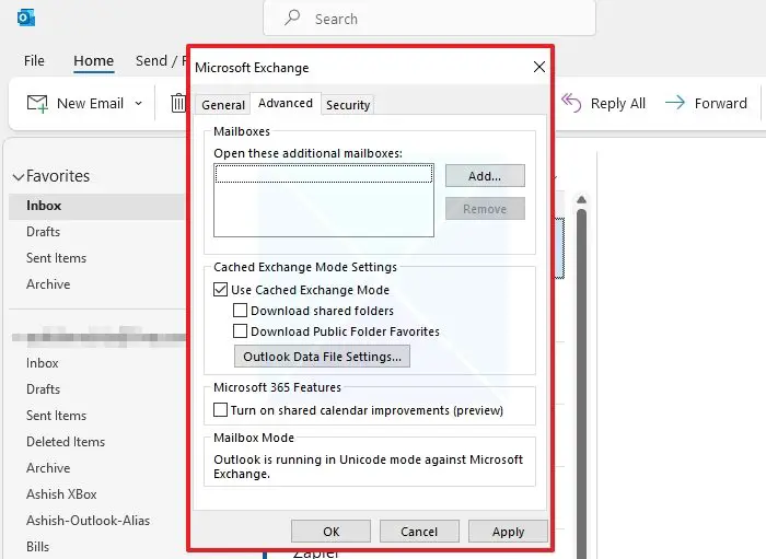 Outlook Mailbox Cache Settings