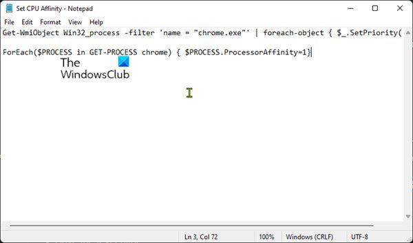 Permanently set CPU Affinity and Priority by creating PowerShell script for the process