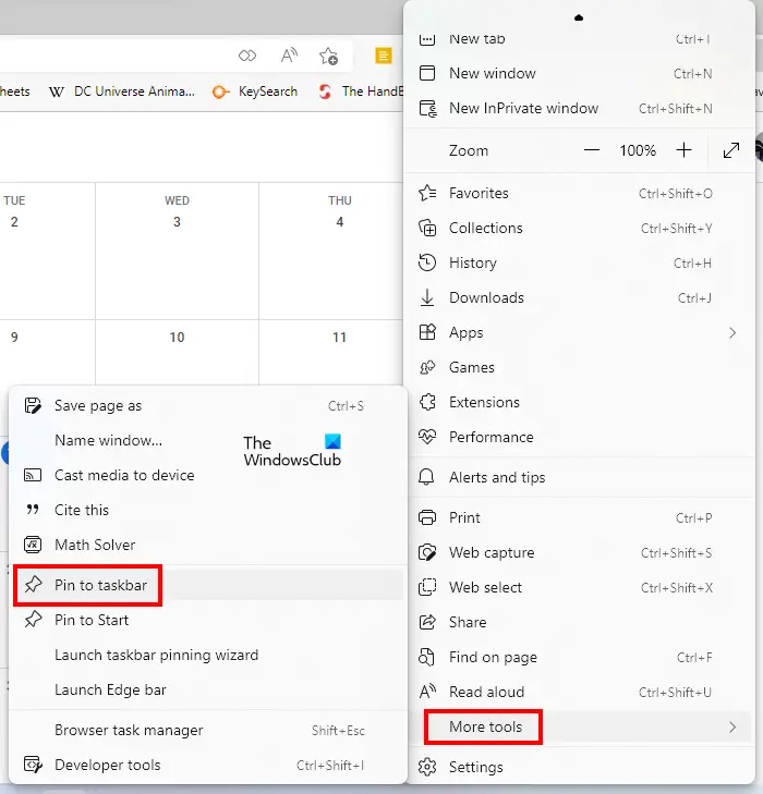 Pin Google Calendar to Taskbar using Microsoft Edge