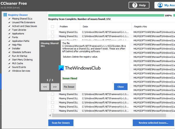 Registry Cleaner tool