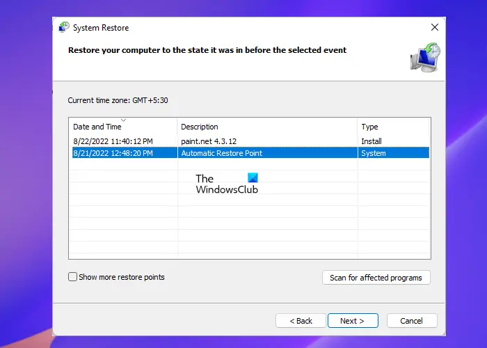 Restore your system using System Restore