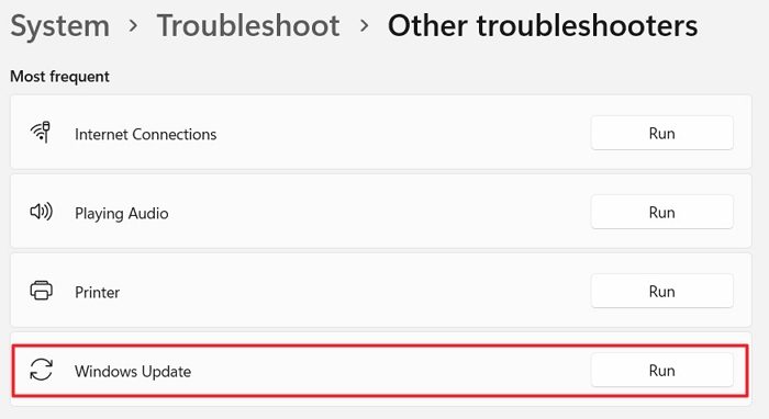 Run Windows Update Troubleshooter 