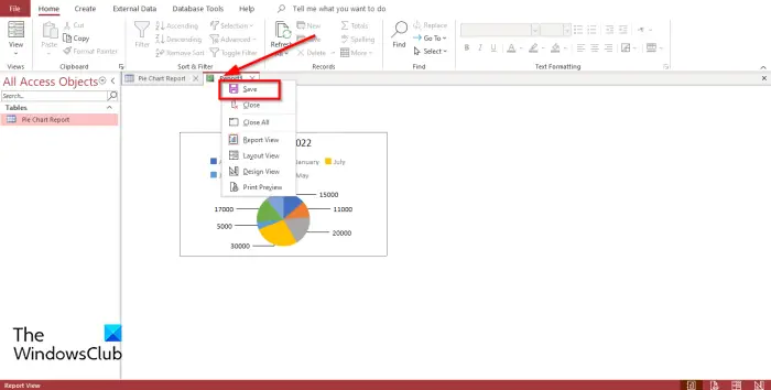 Save Pie Chart Report (How to create a Pie Chart in Access)