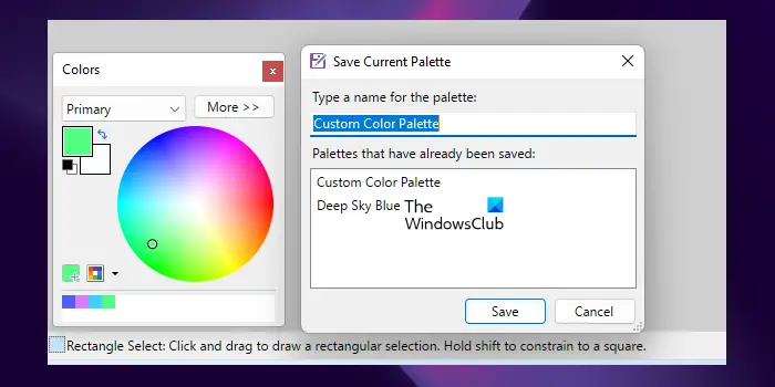Save custom color palette