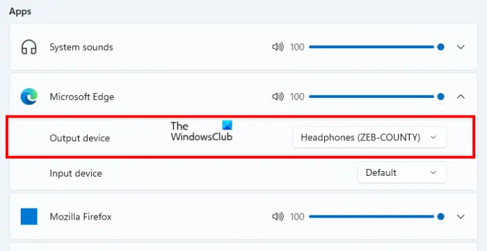 Select right output device for Edge