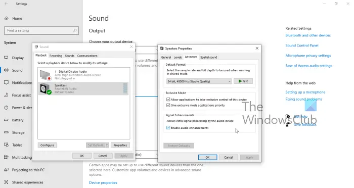 Speaker Properties Windows 10