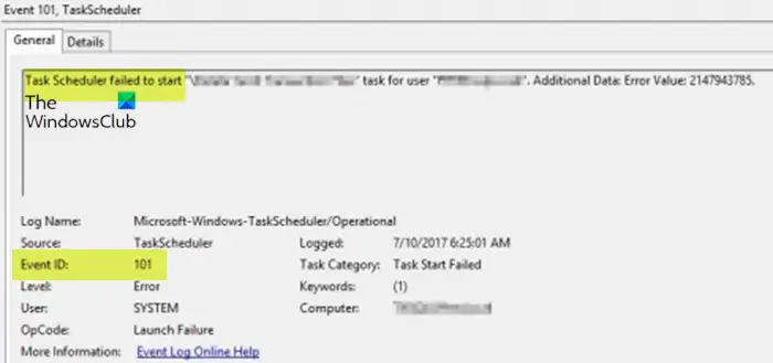 Task Scheduler failed to start, Event ID 101