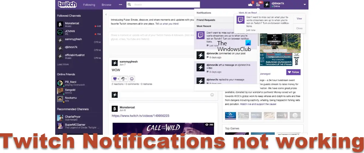 Twitch Notifications not working