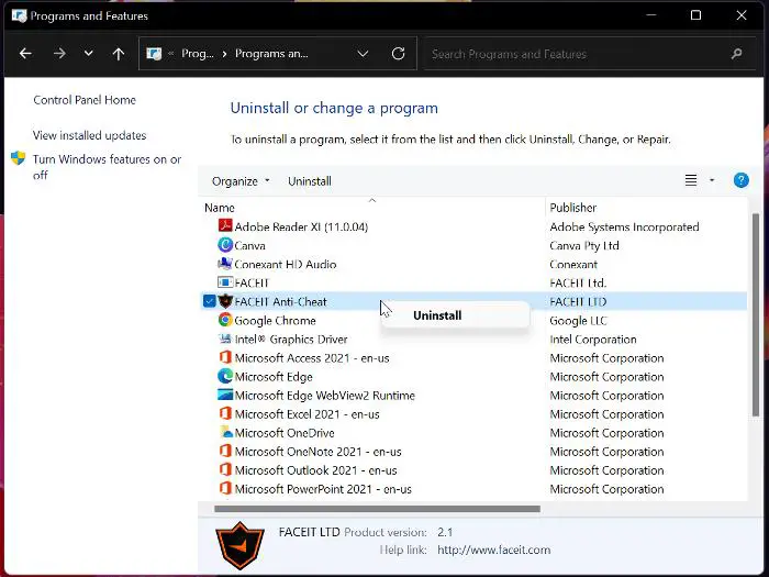faceit anti cheat windows 11