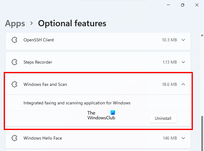 Uninstall Windows Fax and Scan