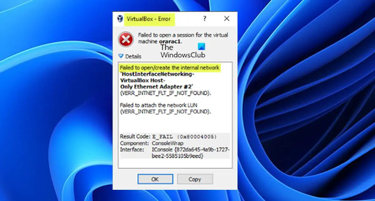 VirtualBox failed to open/create the internal network