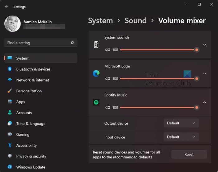 Volume Mixer Spotify Output Default