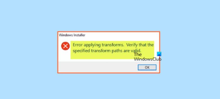 Windows Installer Error Applying Transforms