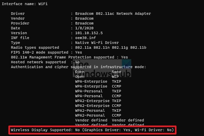 Wireless Display Support Status