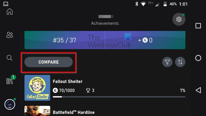 Xbox app Compare Achievements