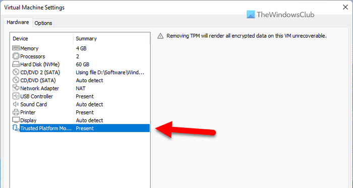 Add TPM to VMware Player Virtual Machine in Windows 11