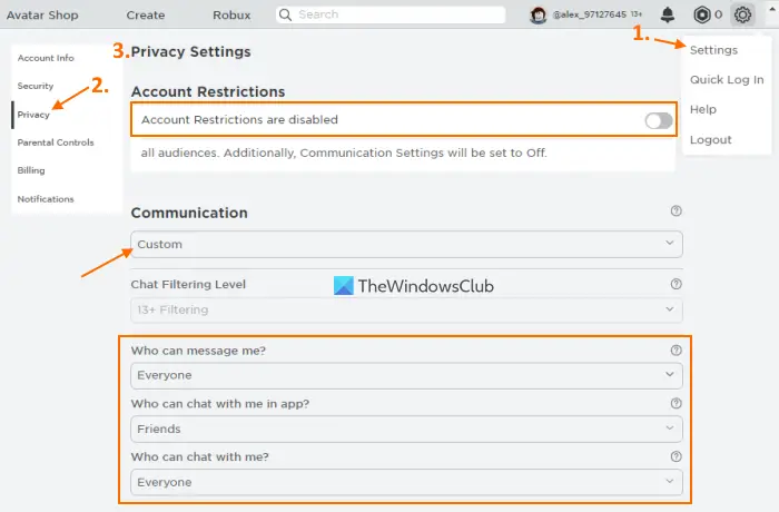 check roblox privacy settings