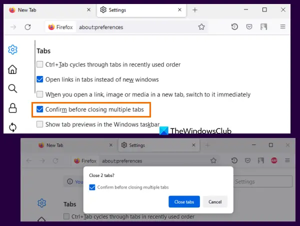 confirm before closing multiple tabs firefox