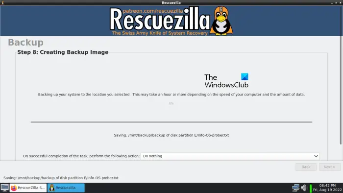 creating backup image RescueZilla