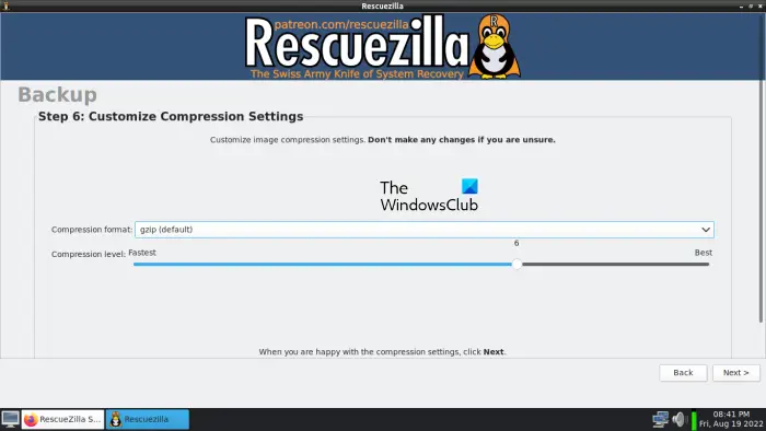 customize compression settings in RescueZilla