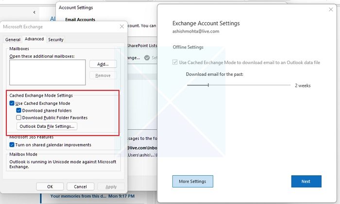 Disable Cached Mode Exchange Mode