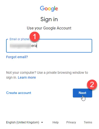 gmail sign in window