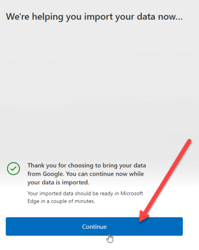 schermata di importazione in corso