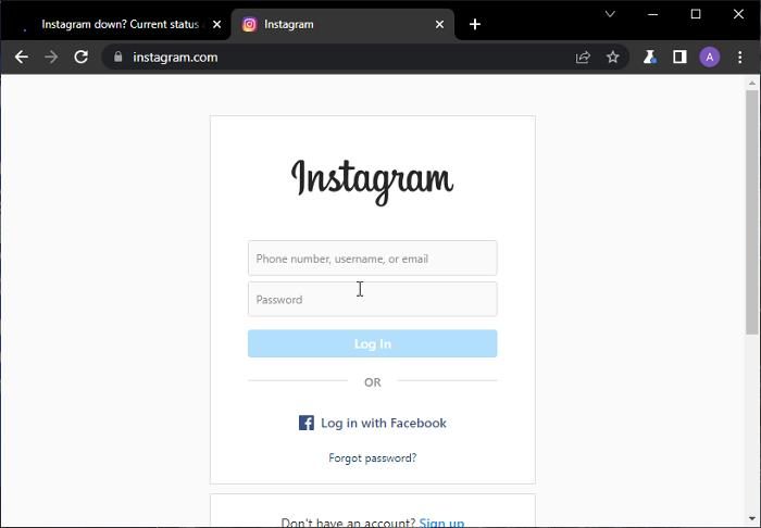 Log in to Instagram via browser