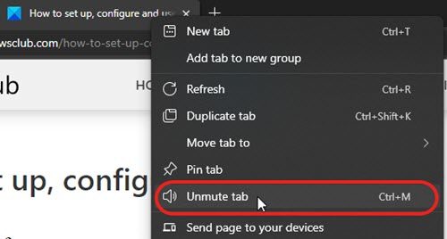 mute tab option in edge