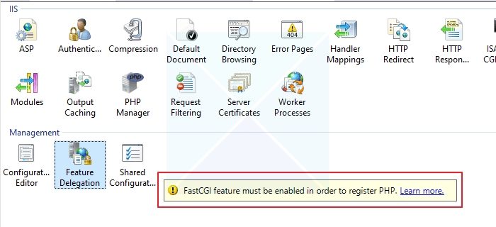 FastCGI feature must be enabled in order to register PHP