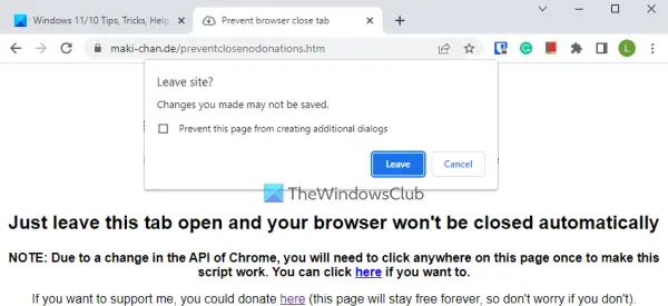 prevent browser close tab Chrome