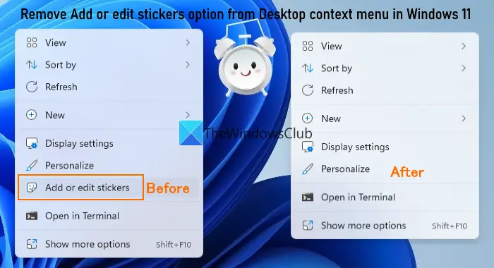 remove Add or edit stickers desktop context menu Windows 11